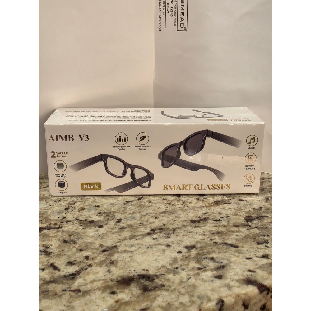 AIMB-V3 Bluetooth Smart Glasses Audio Sunglasses 2 Lens Sets New Sealed